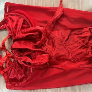 Yandy Red Tie Front Corset Top